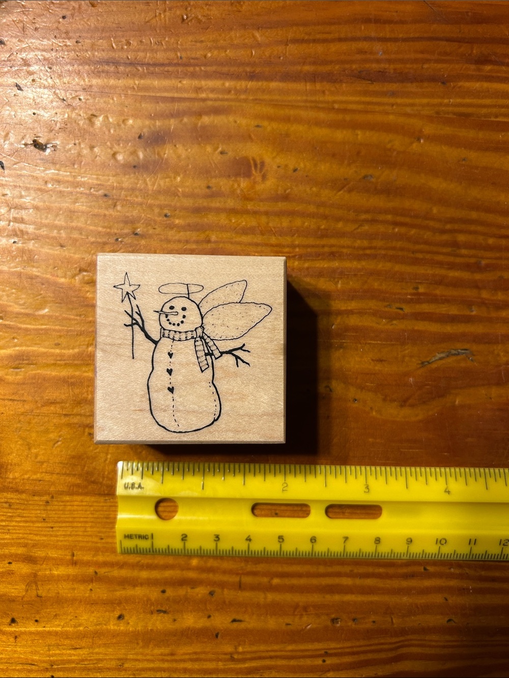 Wooden Snowman Rubber Stamp -